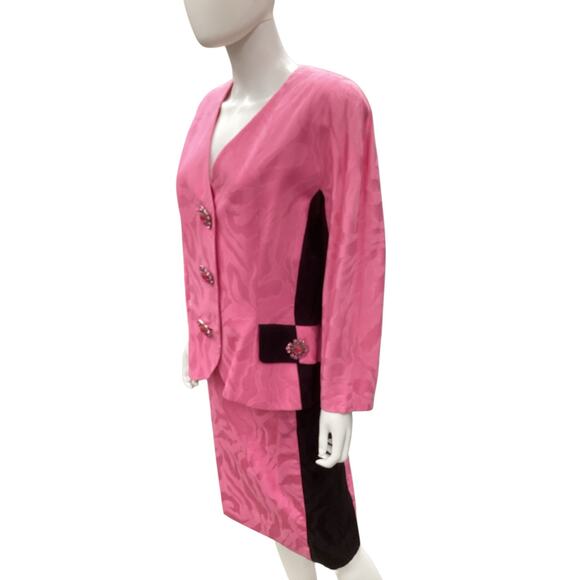 VTG Rickie Freeman For Teri Jon Suit Set Women’s SZ 14 Blazer+Skirt Pink & Black - Picture 2 of 8